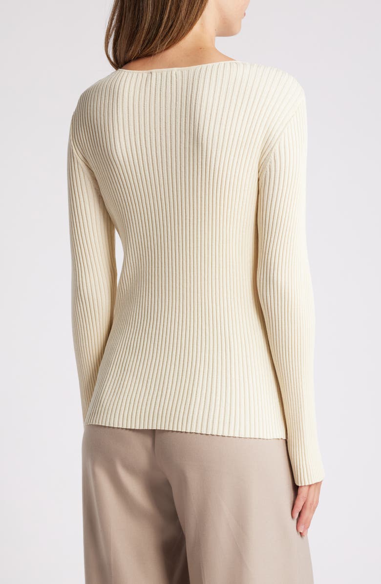 Tahari ASL Twist Neck Cutout Rib Sweater, Alternate, color, Vanilla