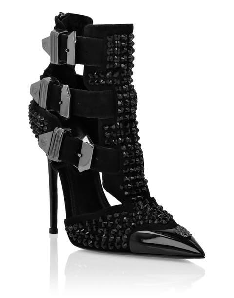Suede Strass Sandals High Heels Skull Women