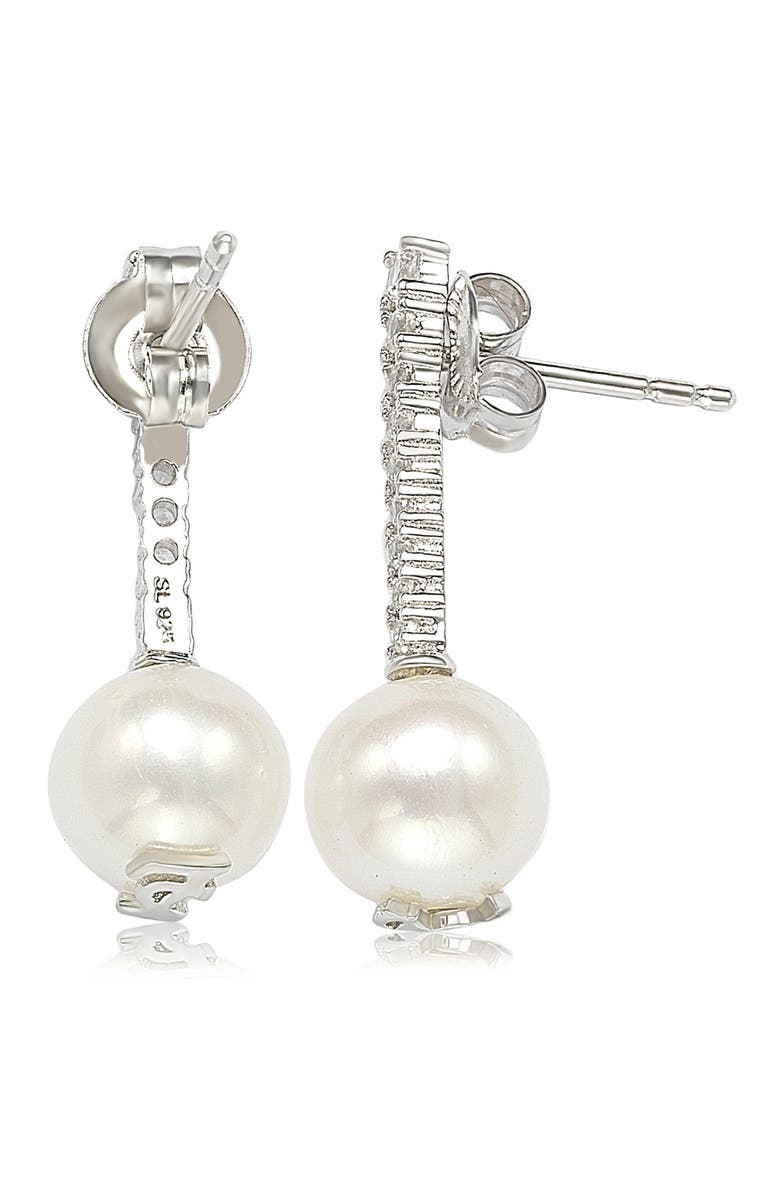 SUZY LEVIAN Sterling Silver 8mm Freshwater Pearl & Created Sapphire Linear Drop Earrings, Alternate, color, 