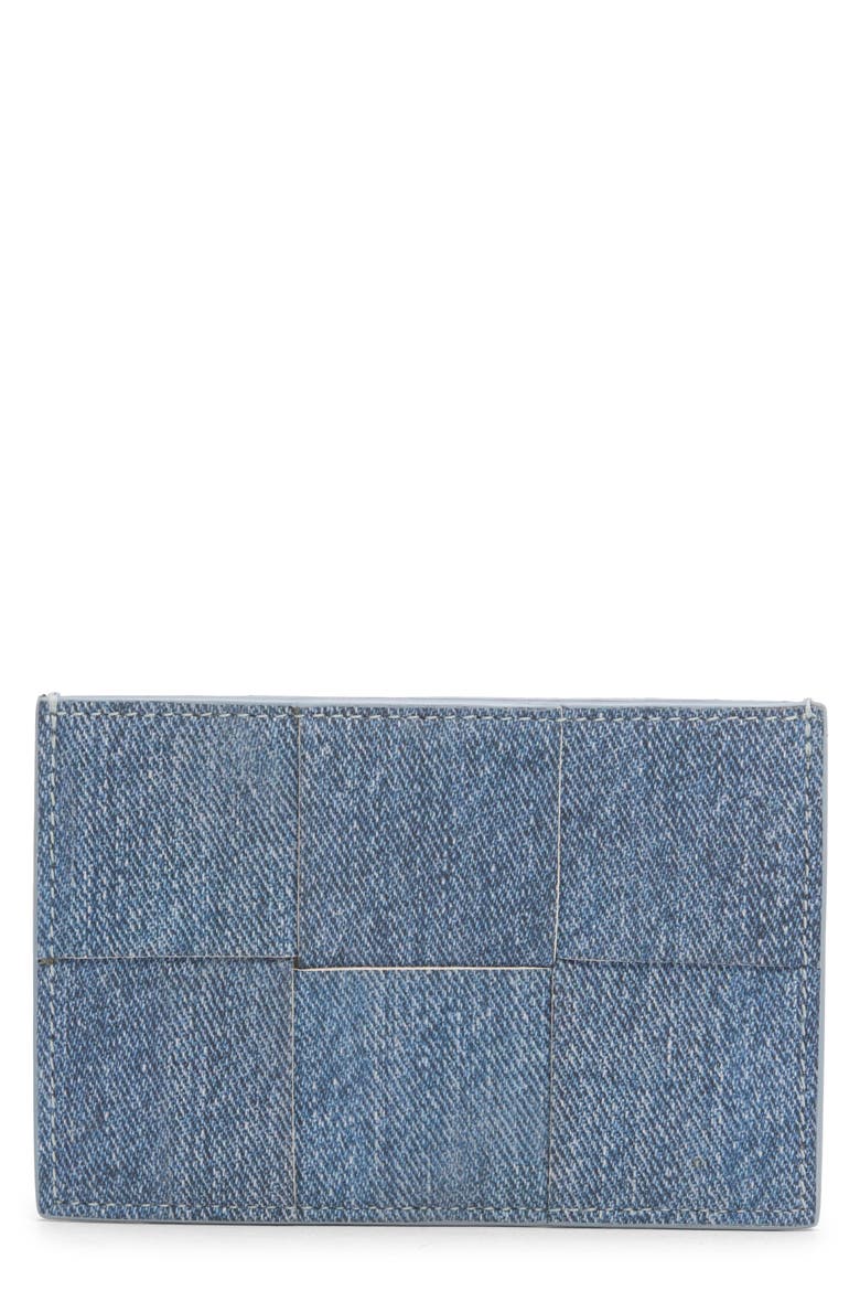 Cassette Denim Print Leather Card Case, Main, color, BLUE/ ICE