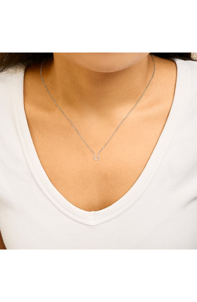 Haus of Brilliance 10K White Gold Diamond Accent "A-Z" Block Initial Pendant Necklace, Alternate, color, White Gold | U