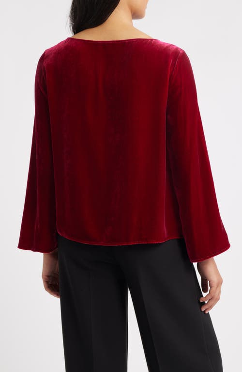 Eileen Fisher Ballet Neck Flare Sleeve Velvet Top In Red
