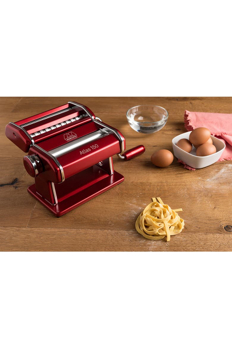 Atlas 150 Pasta Machine with Cutter, Hand Crank, and Instructions, Made in Italy, Alternate, color, Red