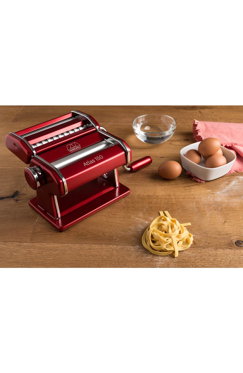 Marcato Atlas 150 Pasta Machine with Cutter, Hand Crank, and Instructions, Made in Italy, Alternate, color, Red