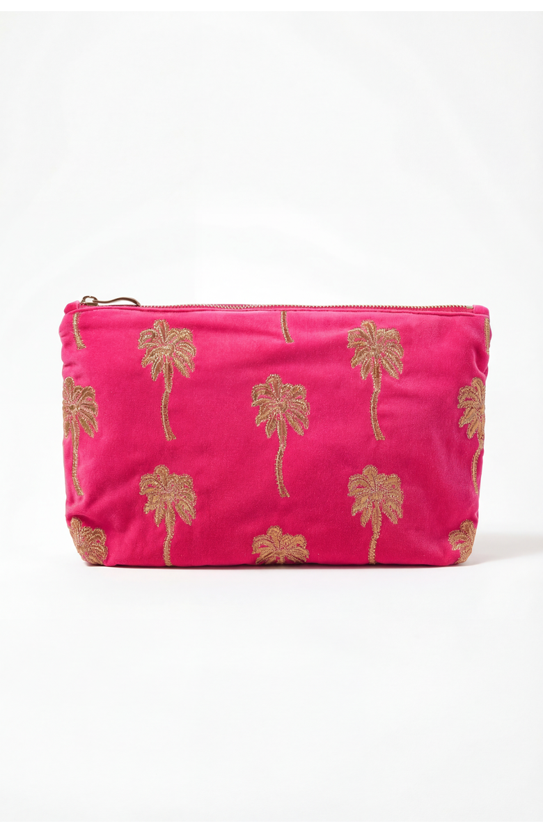 Elizabeth Scarlett Gold Palm Velvet Everyday Pouch, Main, color, Pink
