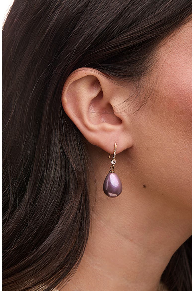 Faux Pearl Crystal Dangle Earrings, Alternate, color, PURPLE