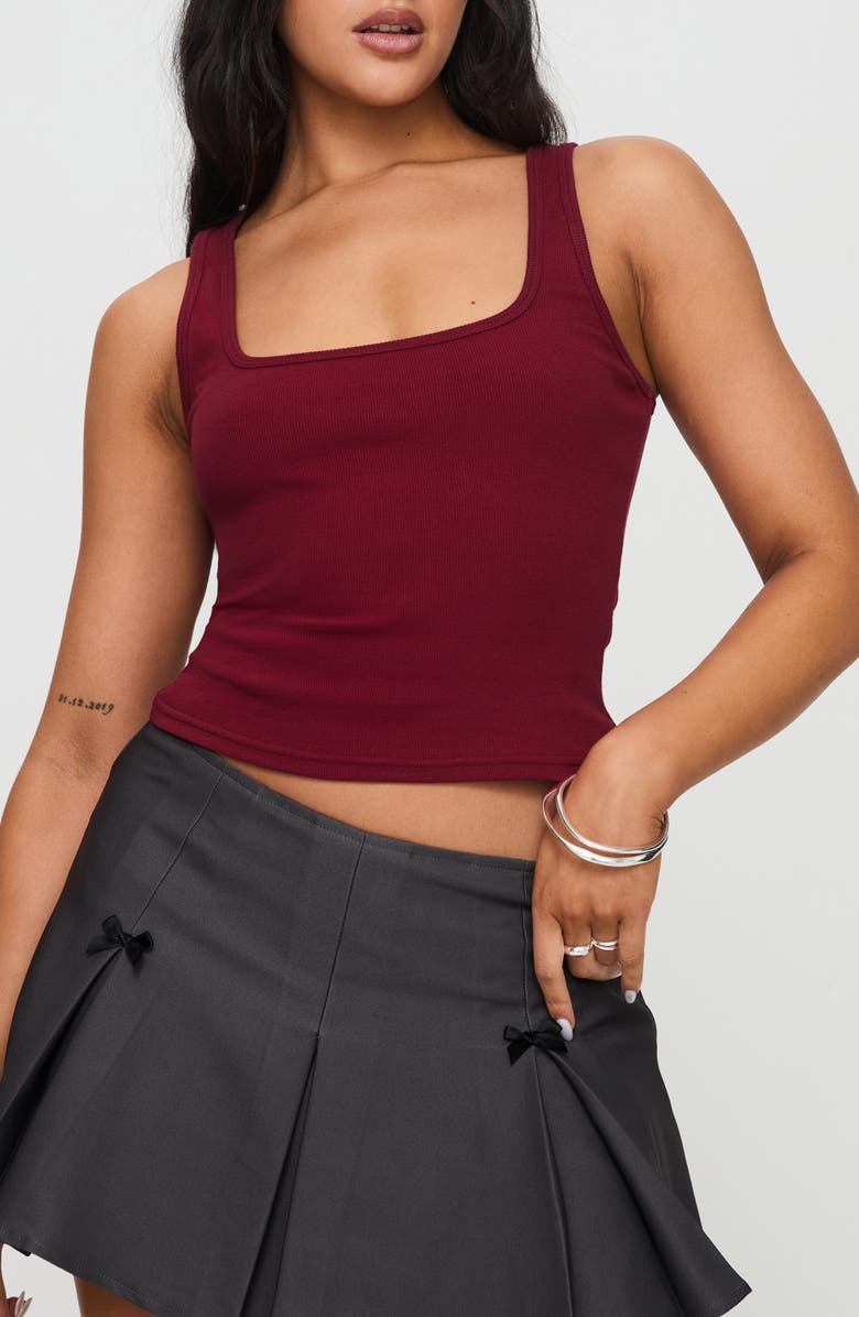 Princess Polly Baseline Square Neck Crop Tank, Main, color, Red