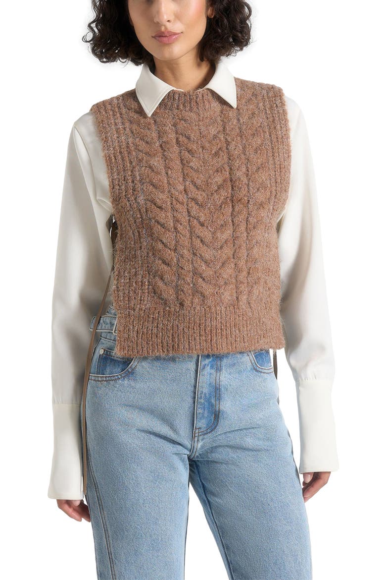 Danya Wool Cable Knit Vest With Ties, Alternate, color, Taupe