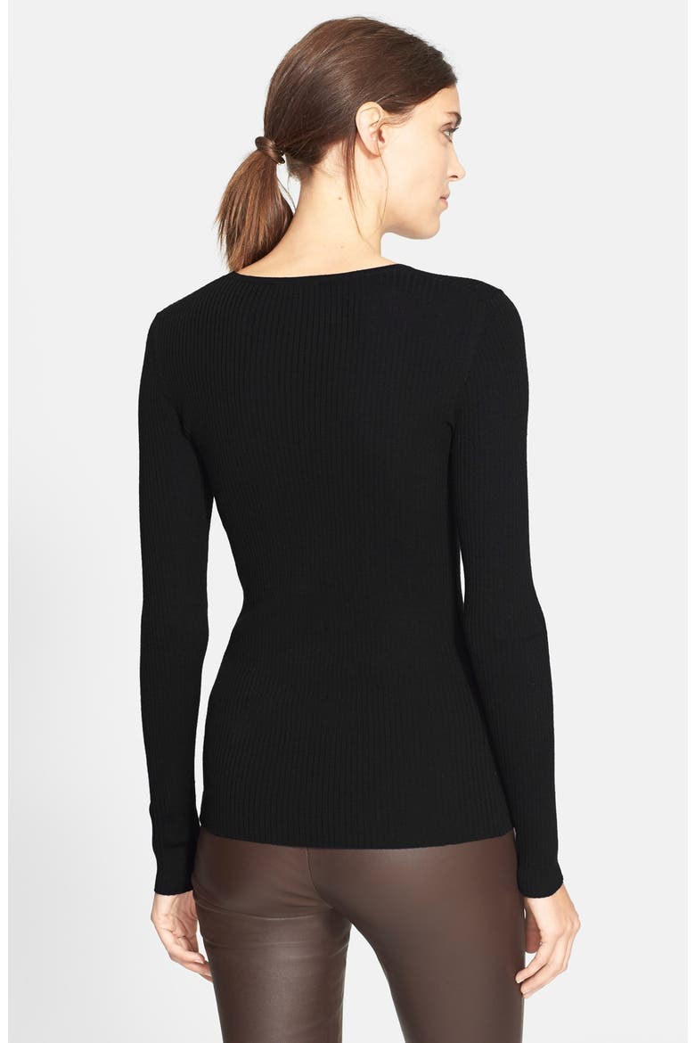 'Mirzi' Rib Knit Merino Wool Sweater, Alternate, color, BLK