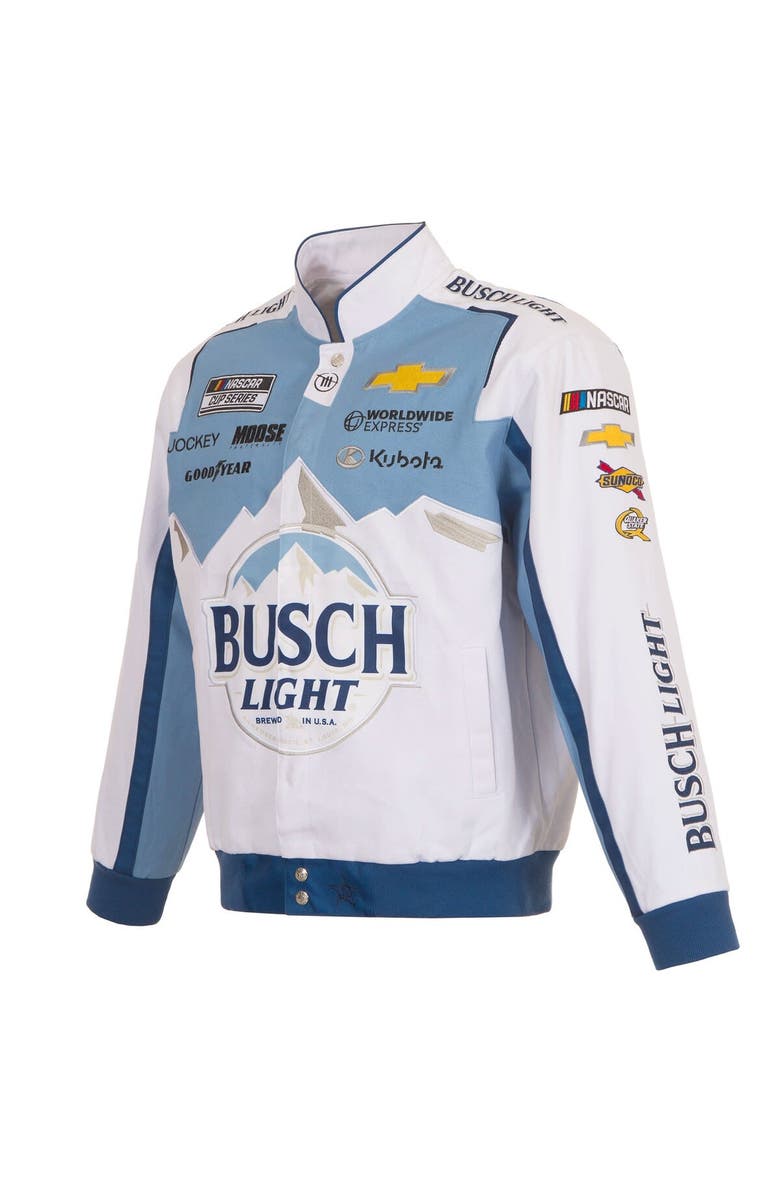 JH DESIGN Men's JH Design  White Ross Chastain Busch Light Twill Driver Uniform Full-Snap Jacket, Alternate, color, 