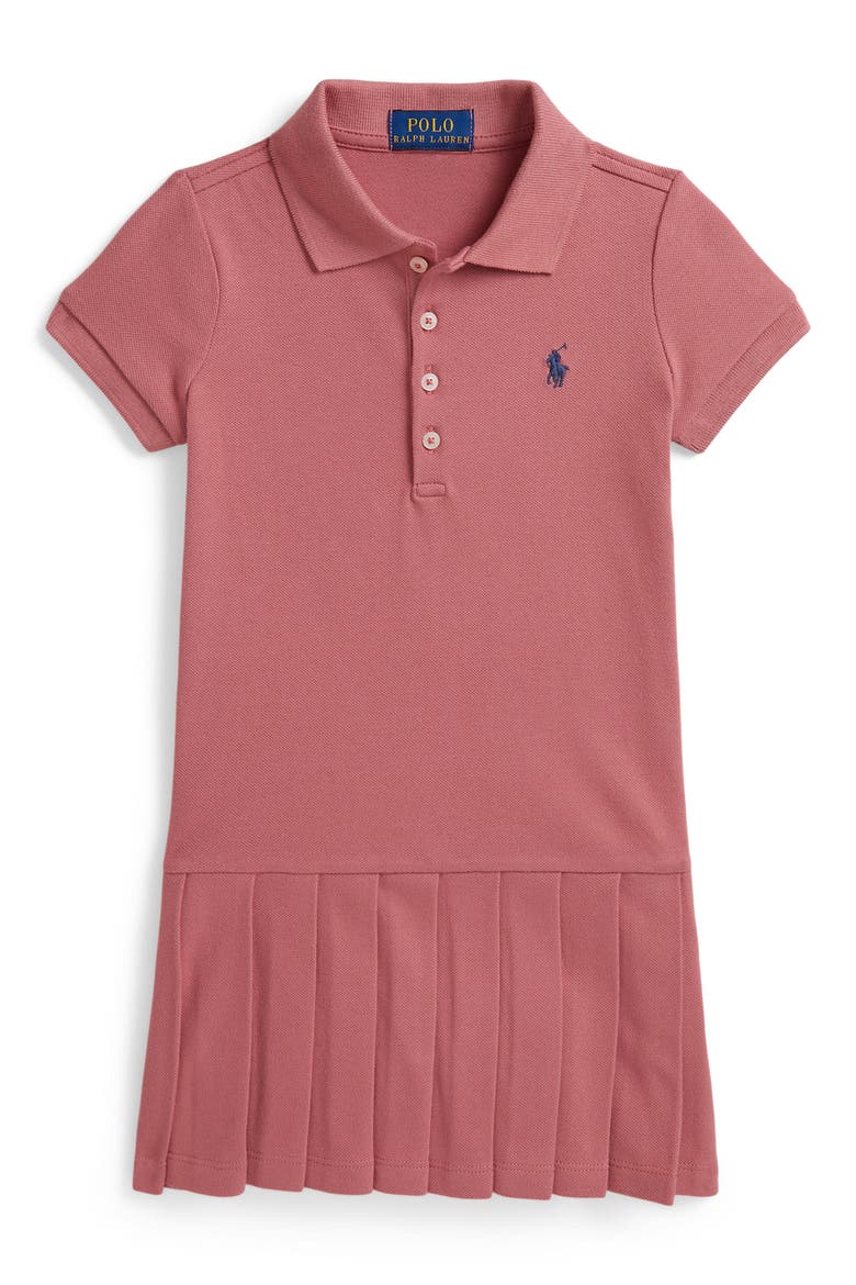 Kids' Stretch Mesh Pleated Polo Dress, Main, color, PINK