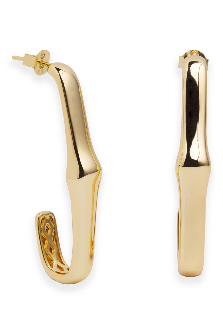 Bamboo J Hoop Earrings, Main, color, GOLD