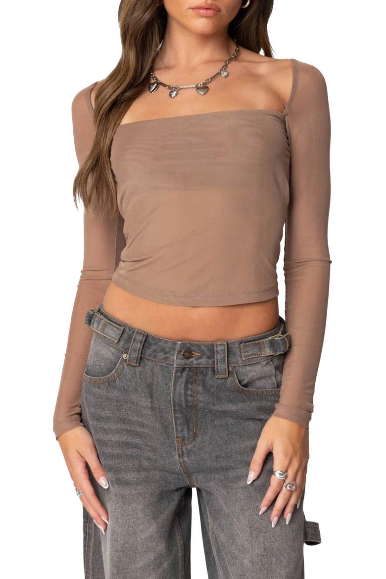 Marta Mesh Crop Top, Main, color, BROWN