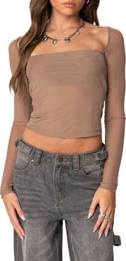 EDIKTED Marta Mesh Crop Top