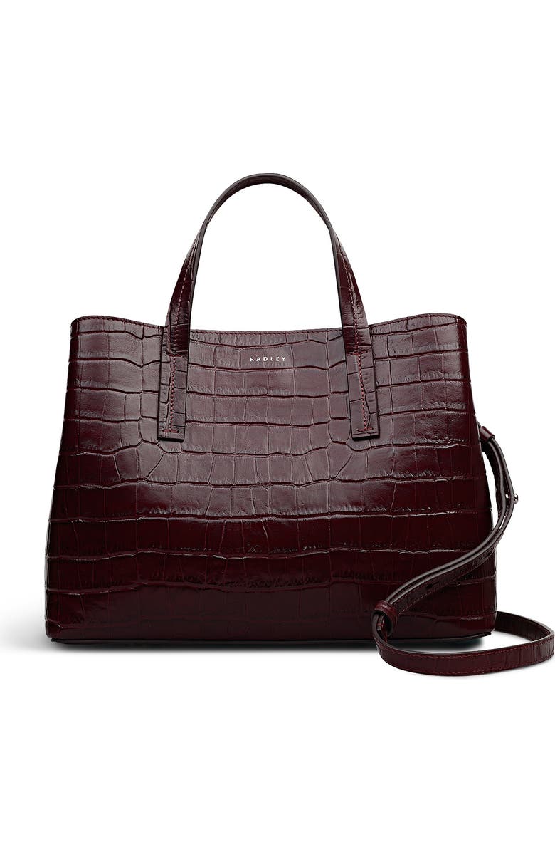 Radley Dukes Place - Faux Croc Medium Ziptop Satchel Bag, Main, color, Dark Cherry