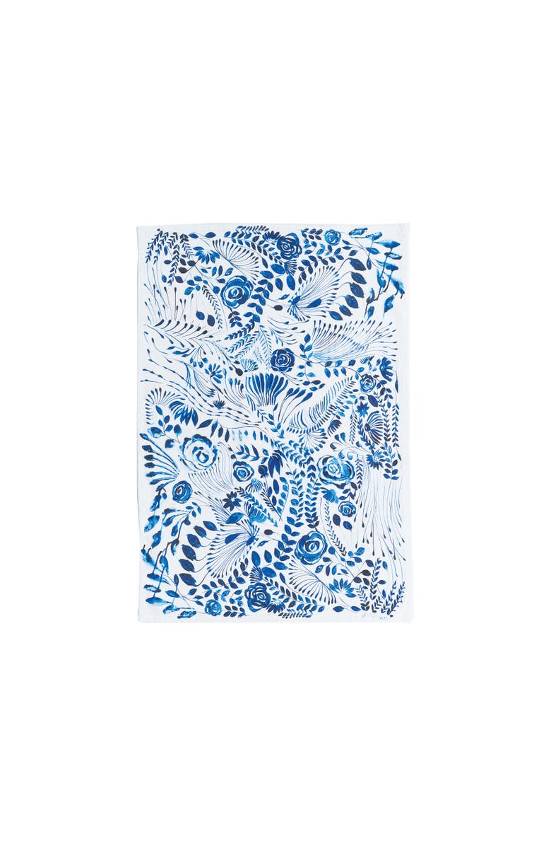 carol & frank Navy Floral Printed Cotton Kitchen Towel, Main, color, Blue