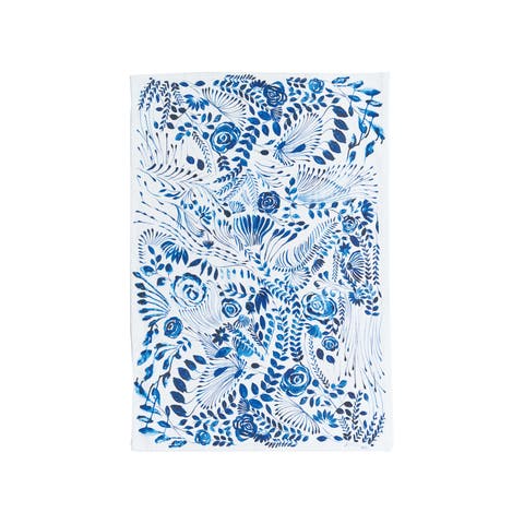 Navy Floral Printed Cotton Kitchen Towel