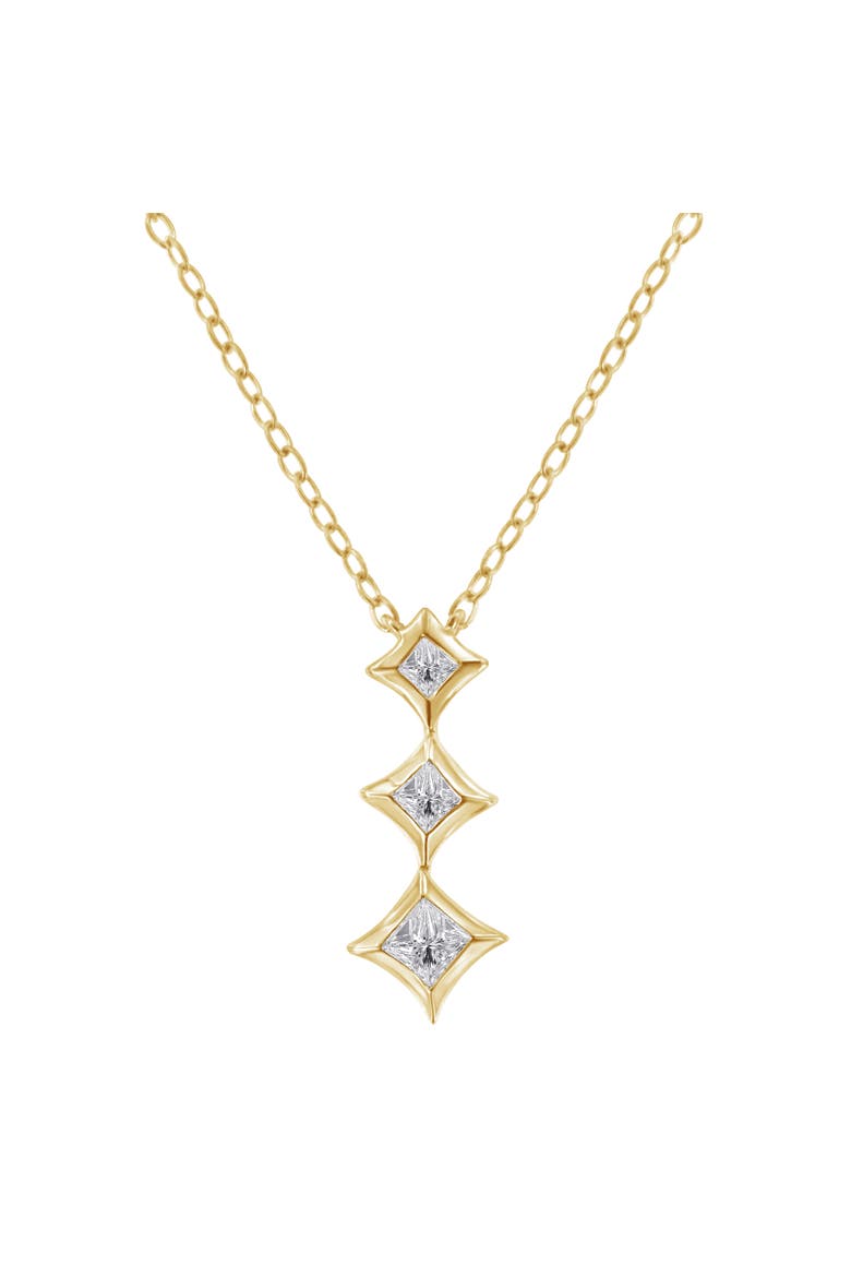 10K Gold 1/5 Cttw Princess Cut Diamond 3 Stone Drop Pendant Necklace, Main, color, Yellow