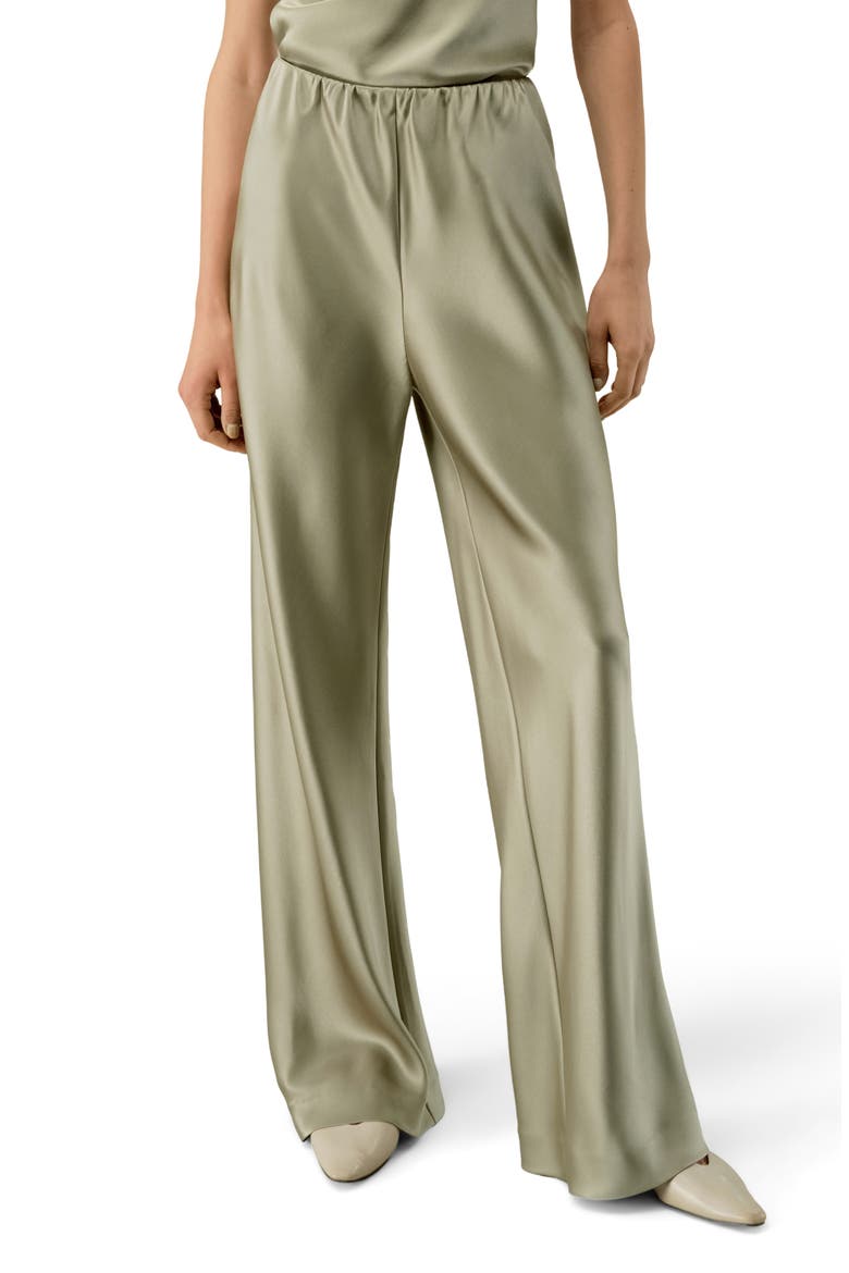 Women's Straight-Leg Silk Satin Pants, Main, color, Artichoke