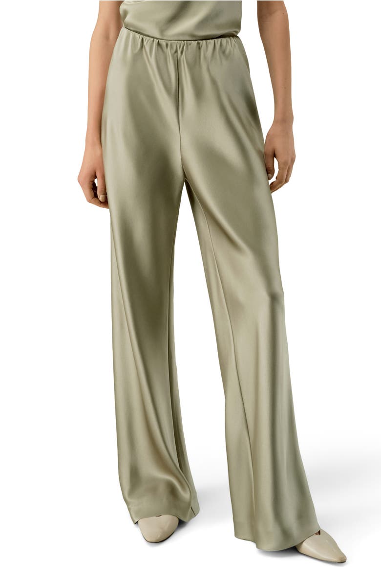 Lilysilk Women's Straight-Leg Silk Satin Pants, Main, color, Artichoke