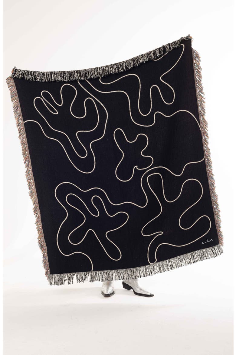 Dancing Shapes Throw Blanket, Alternate, color, BLACK AND WHITE