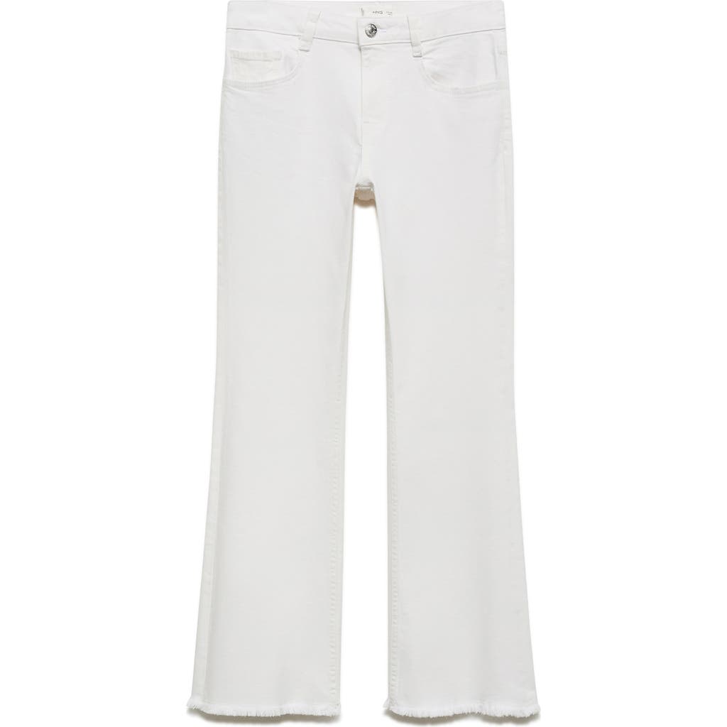 Mango Teen Frayed Mid Rise Flare Jeans In White