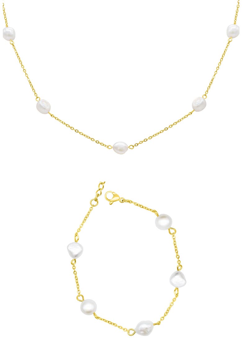 Freshwater Pearl Station Necklace & Bracelet Set, Main, color, WHITE/ GOLD