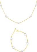 Adornia Freshwater Pearl Station Necklace & Bracelet Set