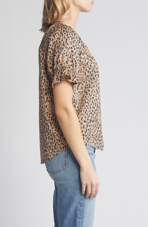 Wit & Wisdom Print Cotton Blend Top In Straw/pewter