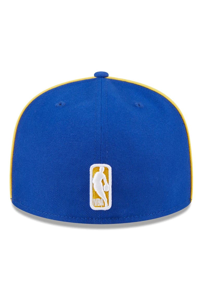 Men's New Era Royal Golden State Warriors Piped & Flocked 59Fifty Fitted Hat, Alternate, color, Royal