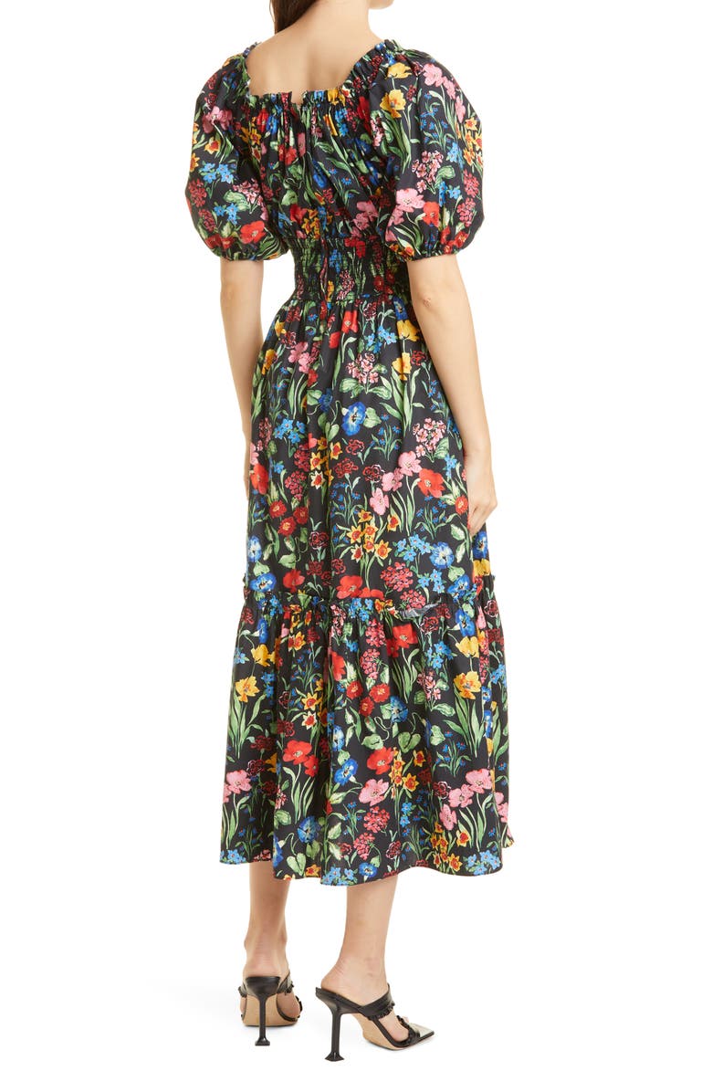 Cara Cara Mimi Floral Puff Sleeve Midi Dress, Alternate, color, Floral Garden Black