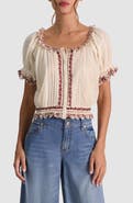 ALICE + OLIVIA McLaine Embroidered Puff Sleeve Cropped Top