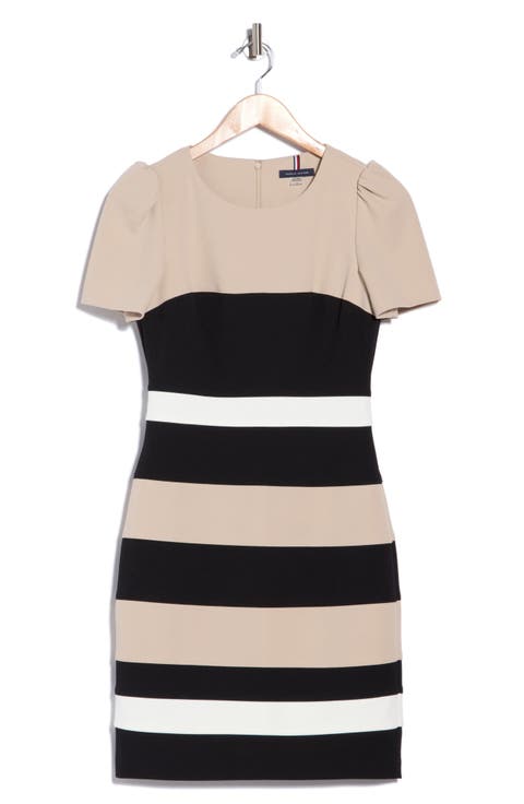 Short Sleeve Colorblock Sheath Dress