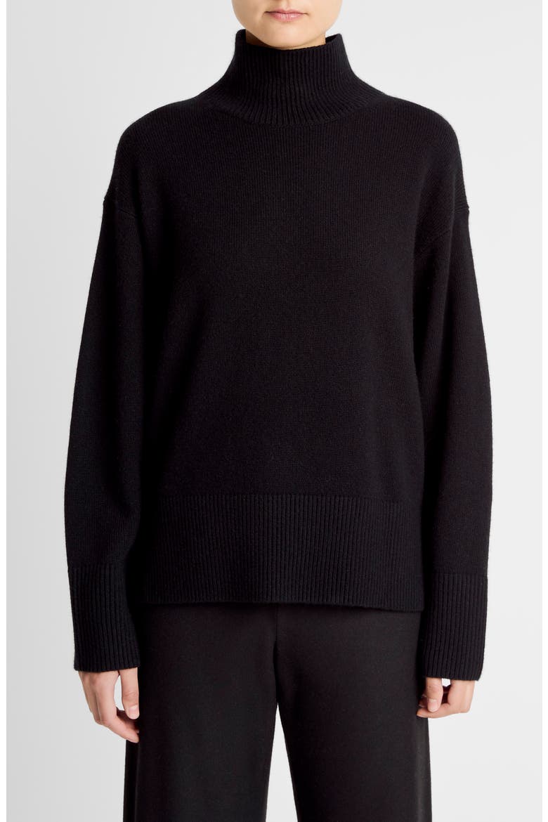 Wool & Cashmere Mock Neck Tunic Sweater, Main, color, BLACK