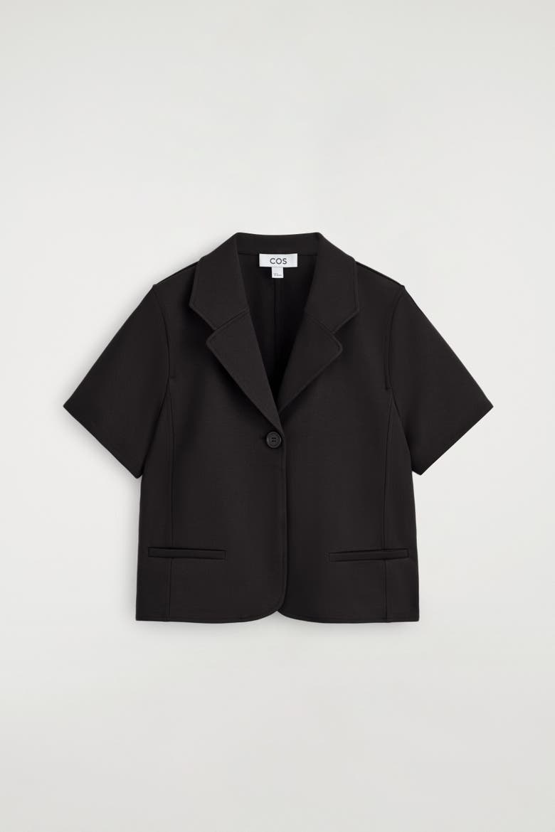 Twill-jersey Short-sleeved Blazer, Alternate, color, BLACK