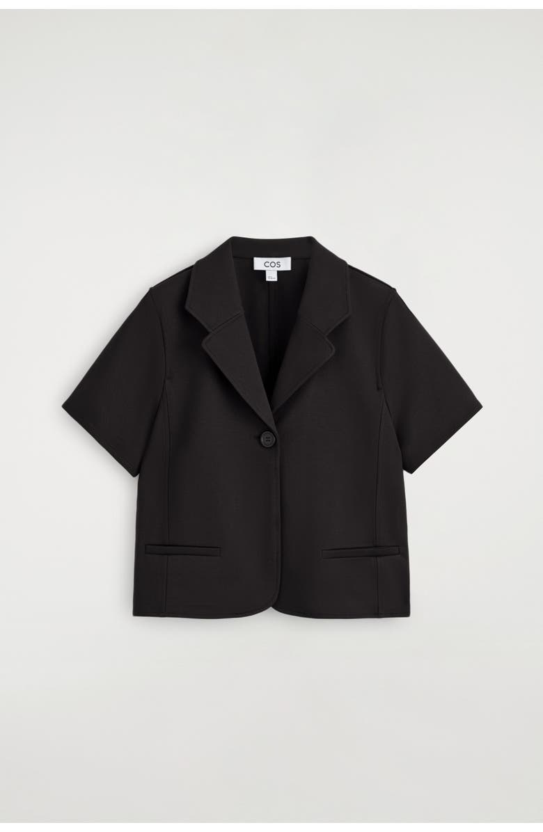 COS Twill-jersey Short-sleeved Blazer, Alternate, color, Black