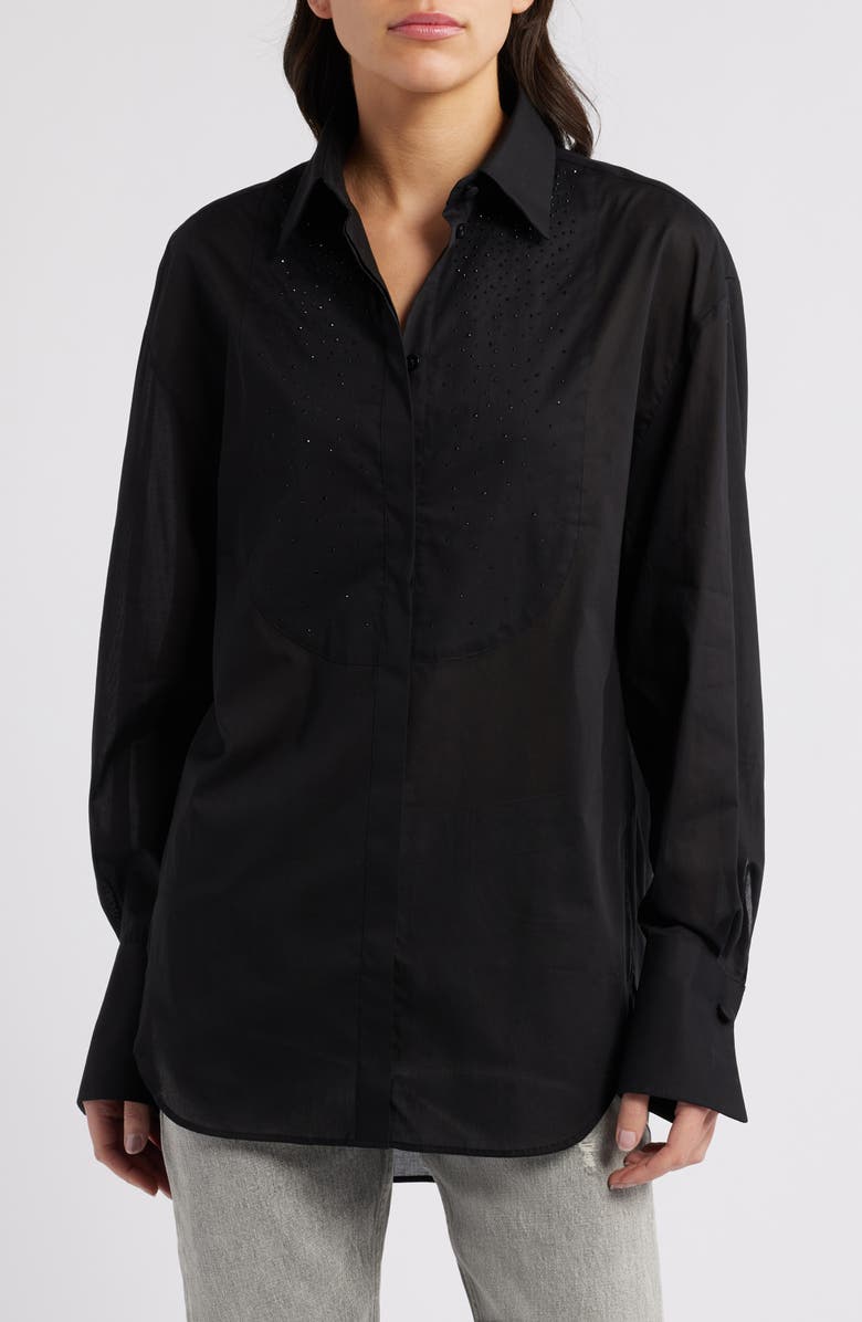 BOSS Bekani Sparkle Eyelet Bib Tuxedo Shirt, Main, color, Black