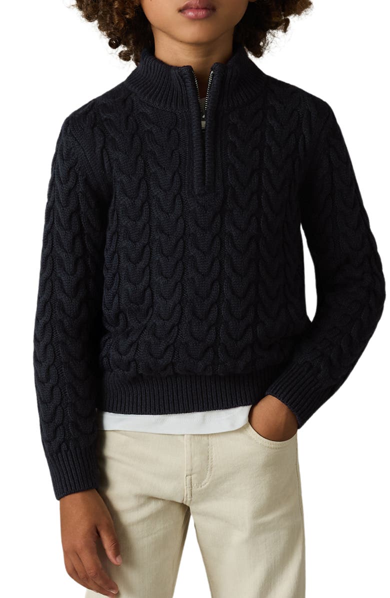 Reiss Kids' Tamworth Sr. Cable Half Zip Sweater, Alternate, color, Navy