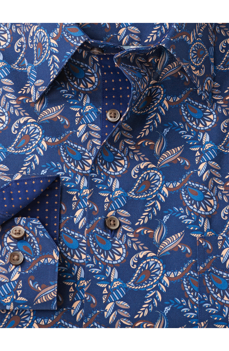 Paul Fredrick Slim Fit Comfort Stretch Non-iron Paisley Dress Shirt With Contrast Trim, Alternate, color, Navy Multi