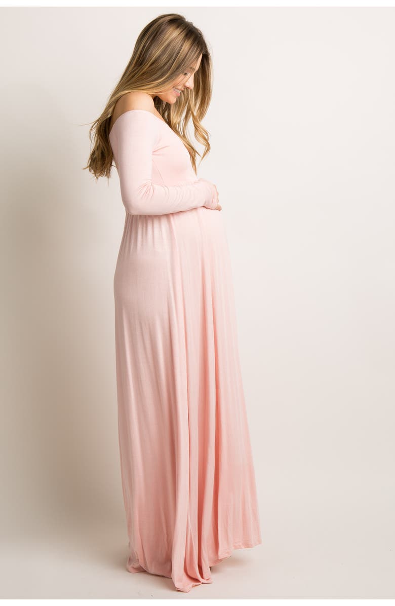 PinkBlush Tall Solid Off Shoulder Maternity Maxi Dress, Alternate, color, Pink