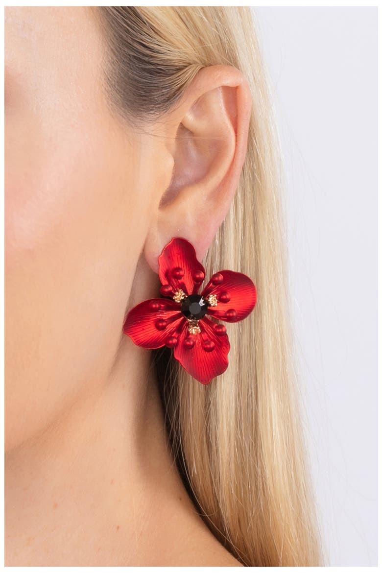 Jasmine Flower Statement Stud Earrings, Alternate, color, RED