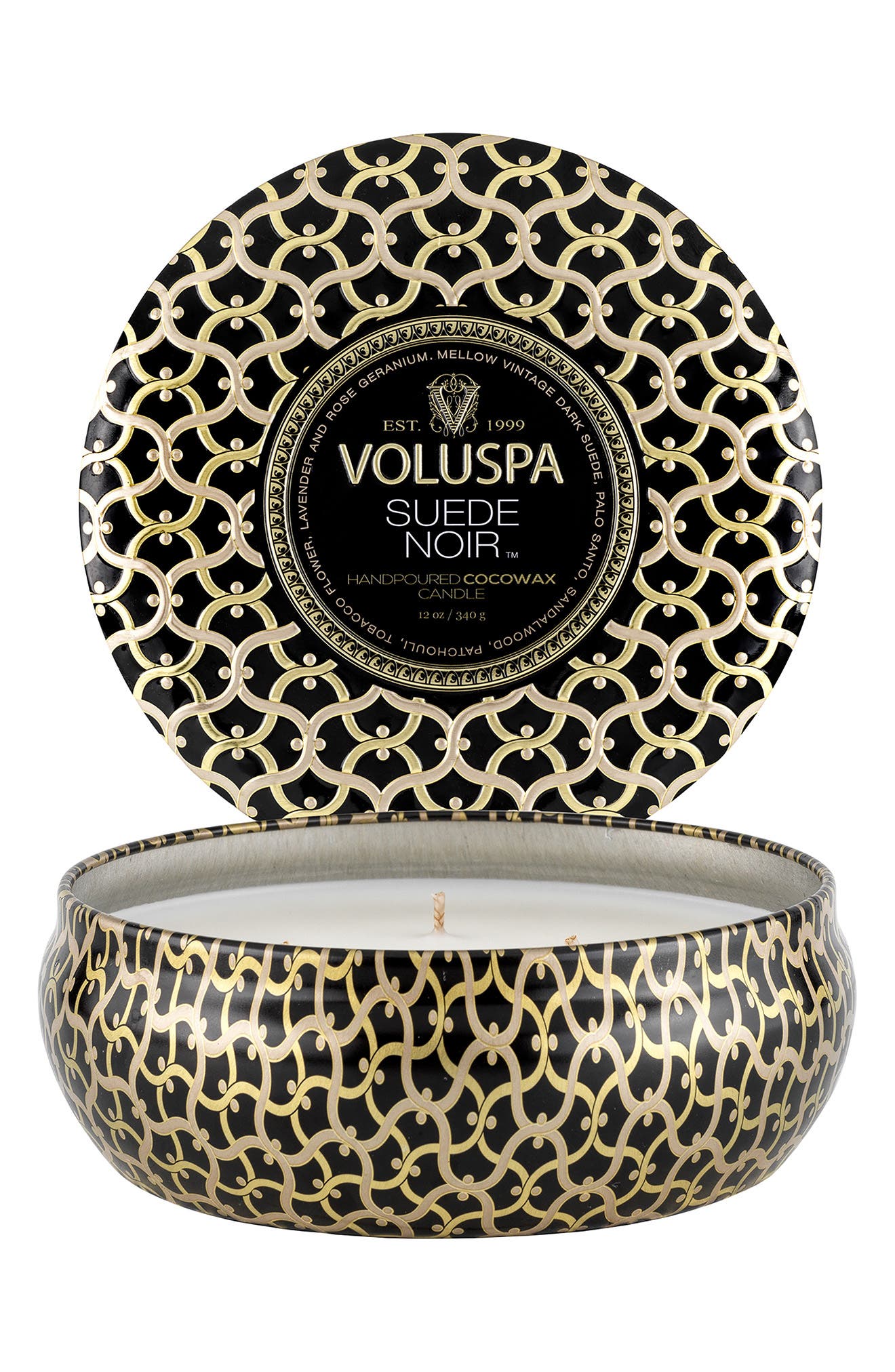 Voluspa Suede Noir 3-Wick Tin Candle