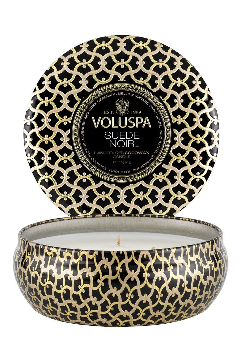 Suede Noir 3-Wick Tin Candle, Main, color, SUEDE NOIR