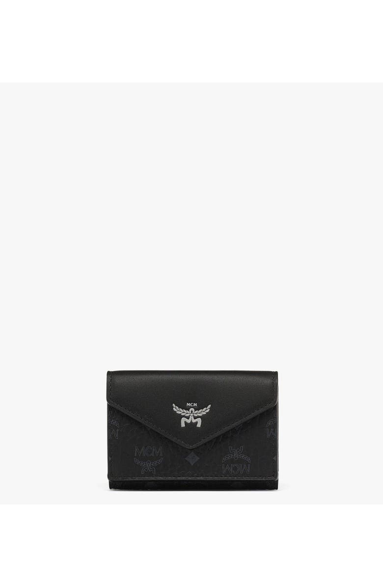 MCM Aren Trifold Wallet in Visetos, Main, color, Black