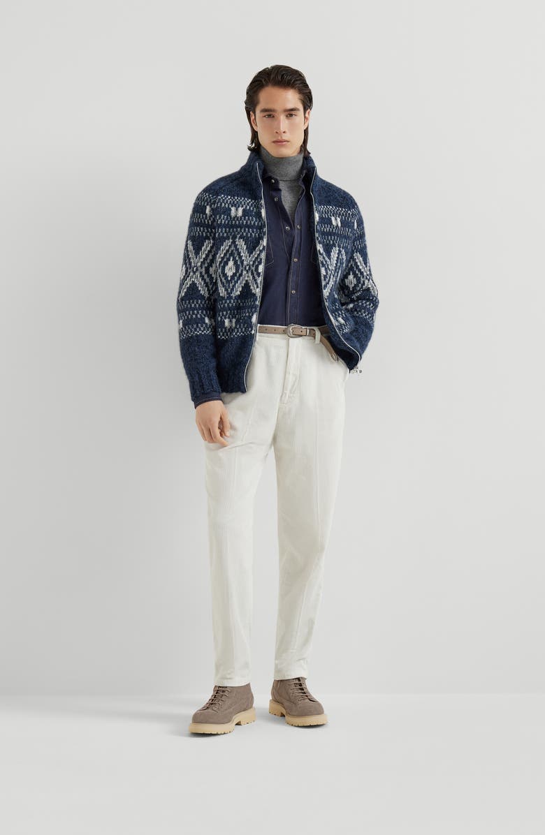 Brunello Cucinelli Jacquard cardigan, Alternate, color, Navy Blue