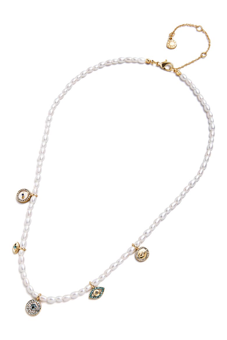 Evil Eye Faux Pearl Charm Necklace, Alternate, color, COOL MULTI