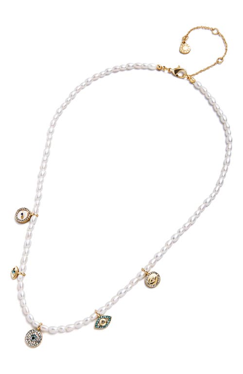 Shop Baublebar Evil Eye Faux Pearl Charm Necklace In Cool Multi