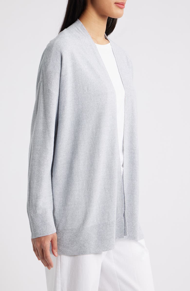 Eileen Fisher Organic Linen Blend Open Front Cardigan, Alternate, color, Fog
