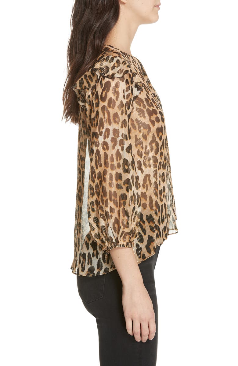 Alice + Olivia Sissy Metallic Leopard Print Silk Blend Top, Alternate, color, 