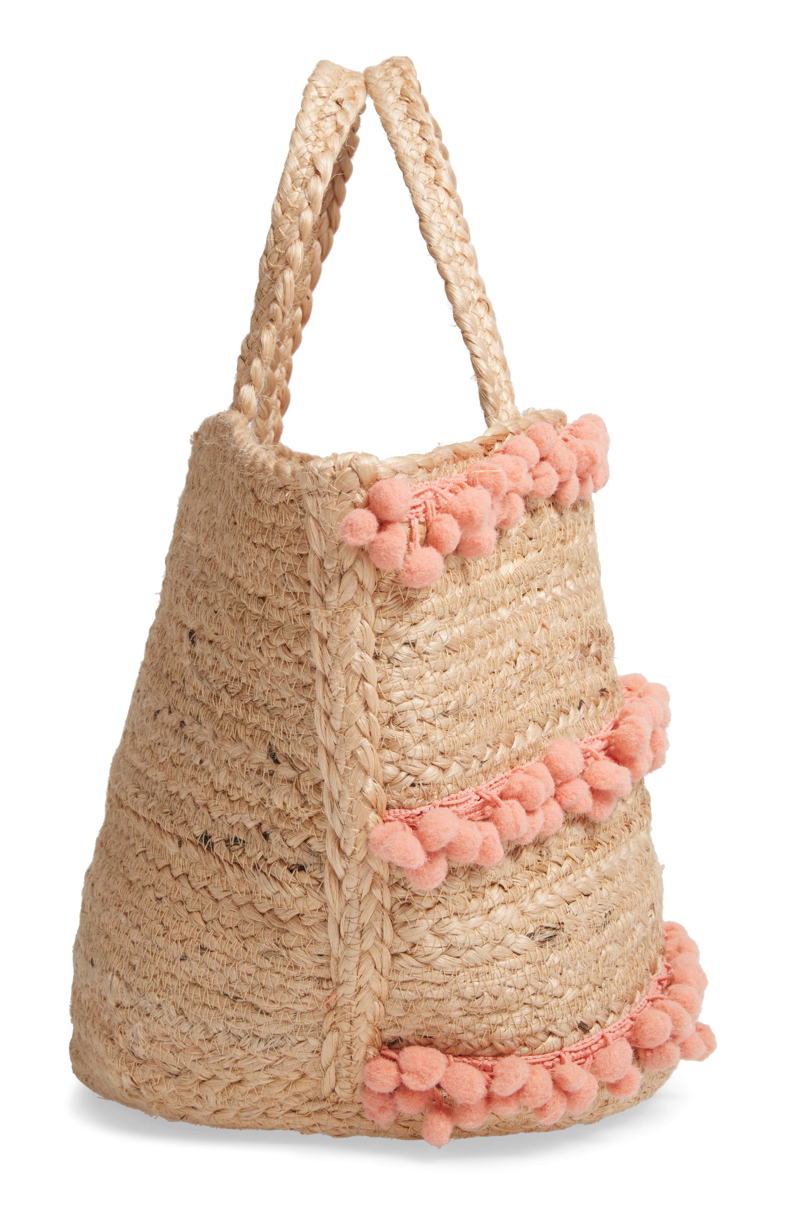 Shiraleah Aubrey Small Pompom Jute Tote, Alternate, color, 